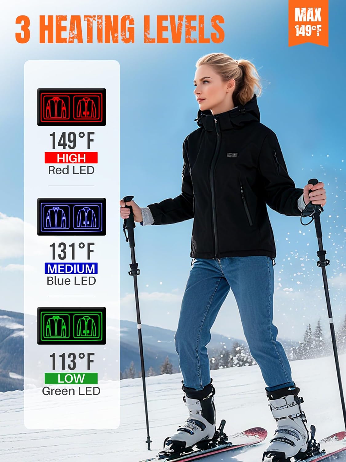 Heated Jackets for Women with 12V 15000mAh Battery Pack, Women's Soft Shell Electric Jacket, Winter Heated Coat - Image 4