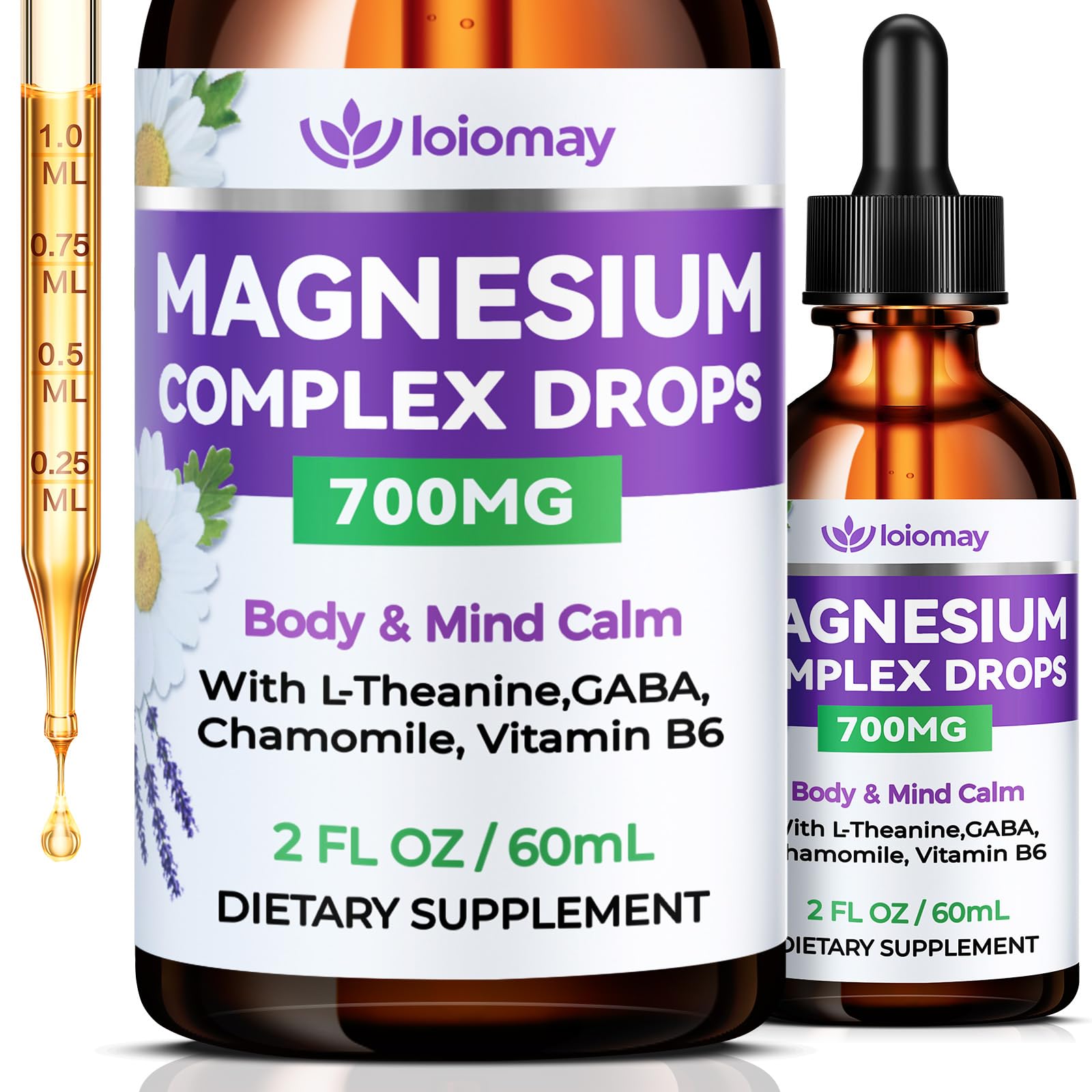 Magnesium Glycinate Liquid Drops for Women & Men, Triple Calm Magnesium Complex Supplement with L-Threonate, Malate, L-Theanine for Kids Adults Calm, Sleep & Mood, Sugar-Free, Natural Flavor, 2 fl oz Natural 1.9 Fl Oz (Pack of 1)