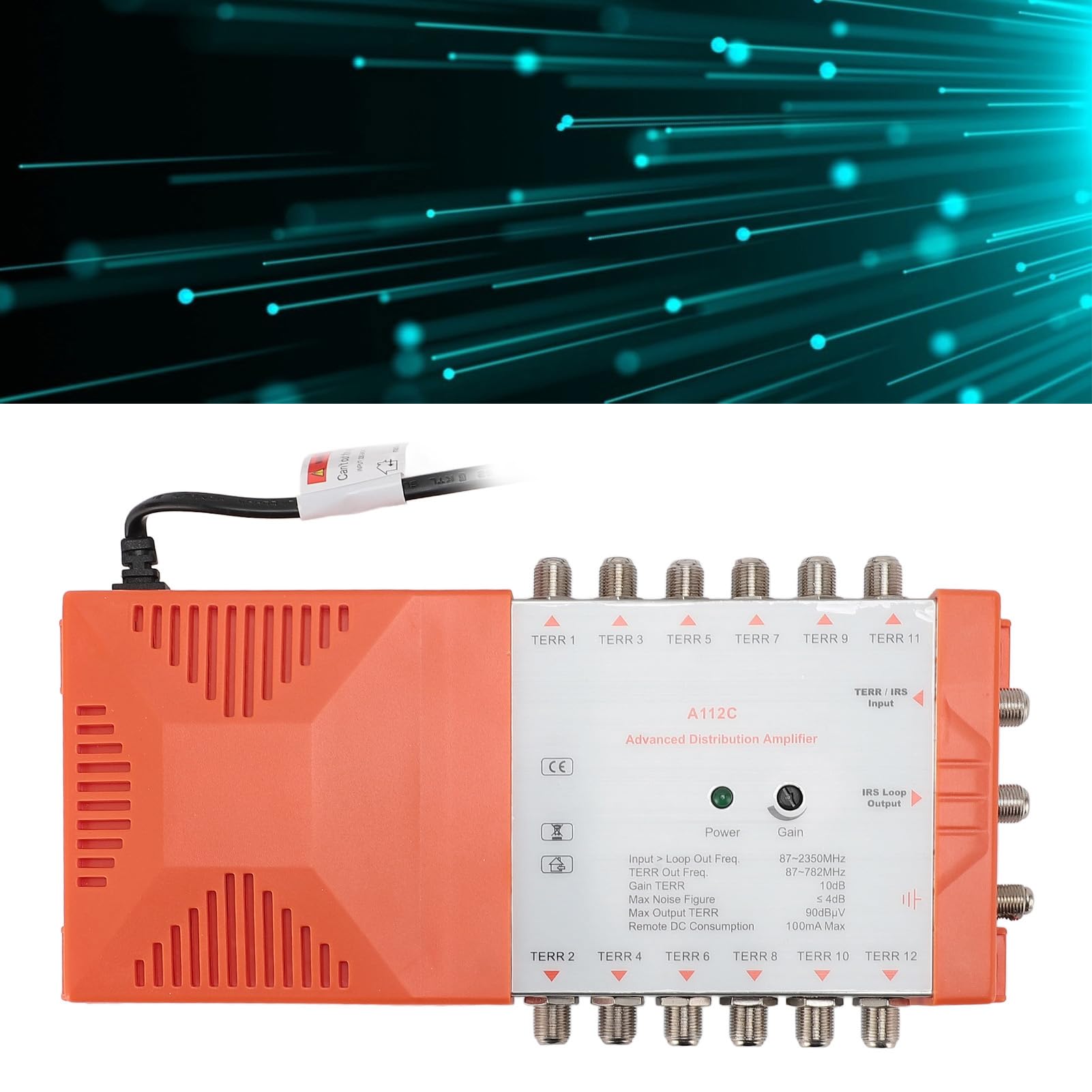 Amplificador de Distribución de 12 Canales, Amplificador de Distribución en Cascada Extremadamente bajo, A112C 4G LTE bajo Ruido 1 Entrada 12 Salidas para Conectar Varios (EU)