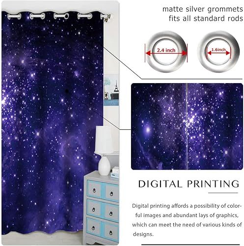 Miniatura 2 de QH Paneles de cortinas opacas con aislamiento térmico y bloqueo de luz, con diseño de estrellas en una nebulosa lejana, 42 pulgadas de ancho x 84