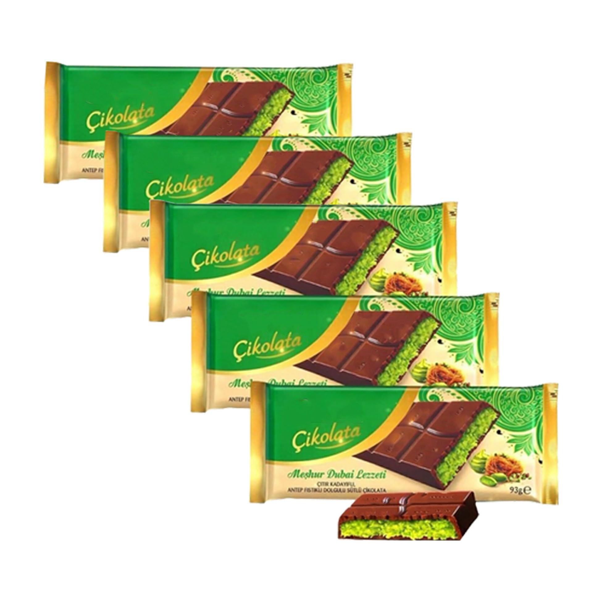 Dubai Chocolate - Milk Chocolate With Pistachio, 93 gram x 5 count Total 16.4 oz