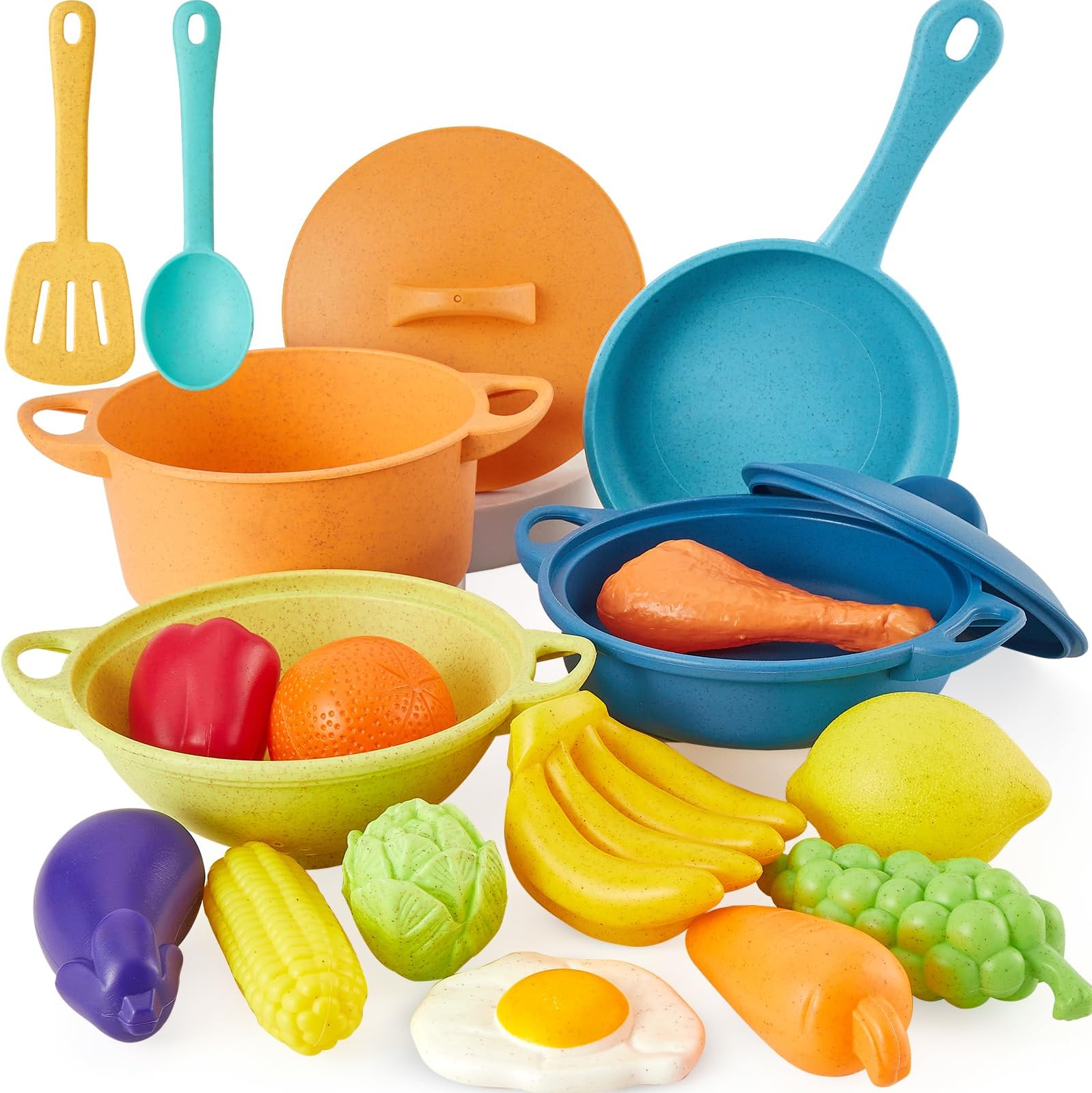 AOLEVA Kids Play Kitchen Cooking Toy Set Accessories for Ages 3+ Years Old, Large Size Toy Pots and Pans Saucepan Playset Play Food Toys for Children Kitchen Gifts for Kids Boys Girls