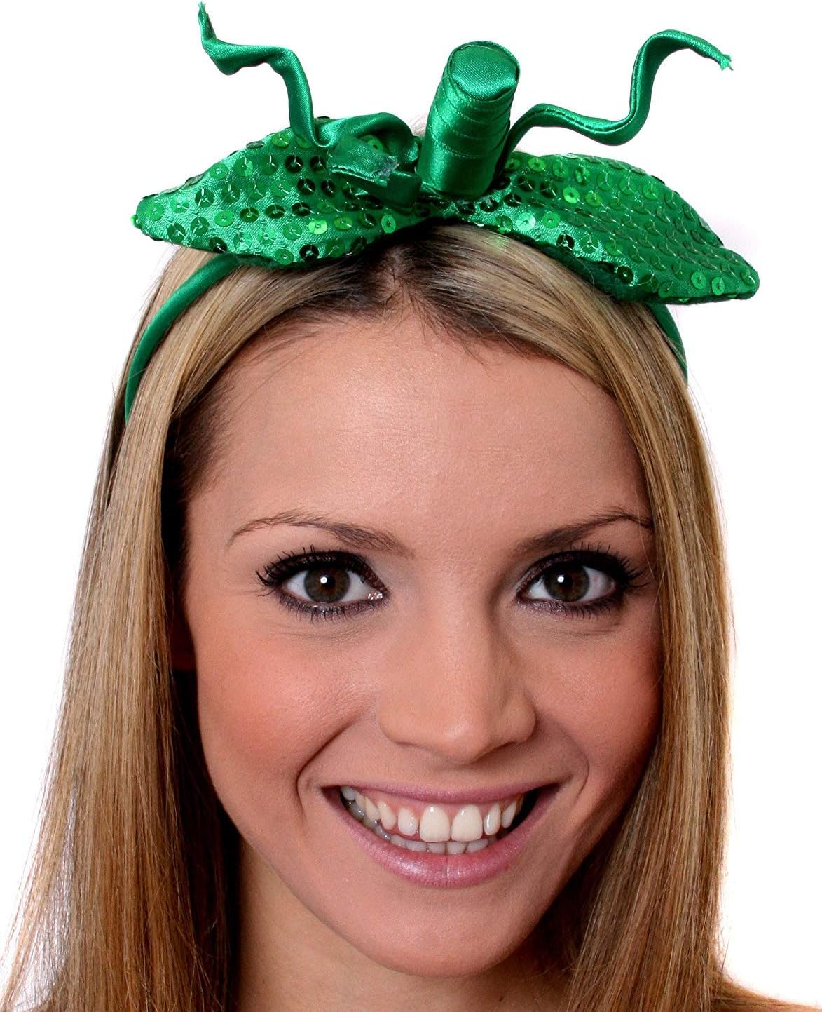 Ladies Pumpkin Headband Halloween Fancy Dress Accessory Green Sequin & Satin Pumpkin Head Piece