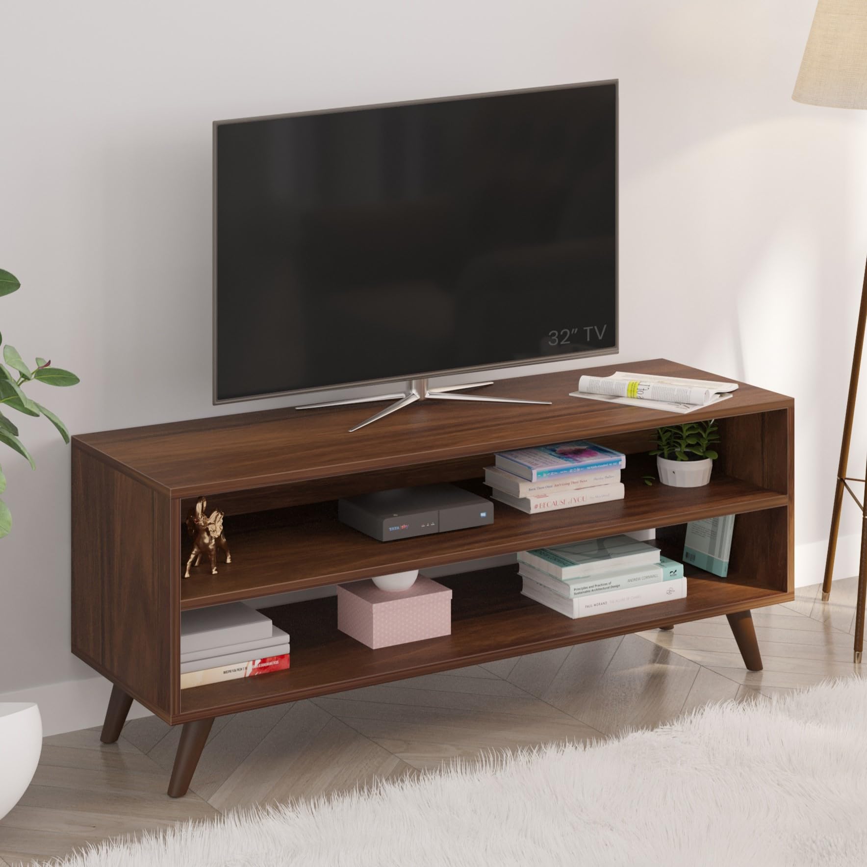 BLUEWUD Leo Engineering Wood Floor Standing TV Entertainment Unit Set Top Box Stand/TV Cabinet with Shelves for Books & Décor Display Unit Bed Living Room Upto 42 Inches (Brown Maple)-image-20