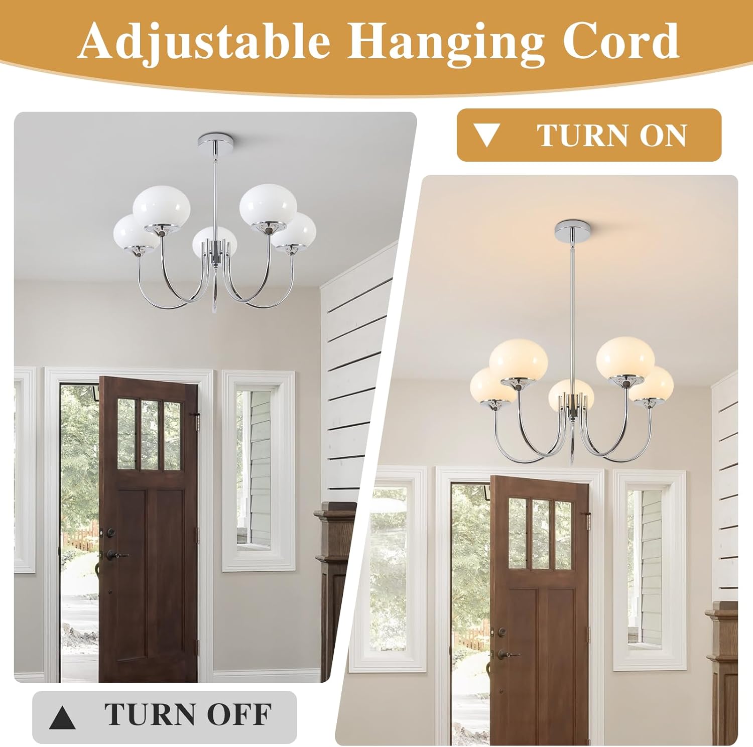 BOKT 5 Light Globe Chandelier Modern Milk Glass Chandelier Pendant Light White and Silver Vintage Semi-Flush Mount Ceiling Light for Kitchen Island Living Dining Room