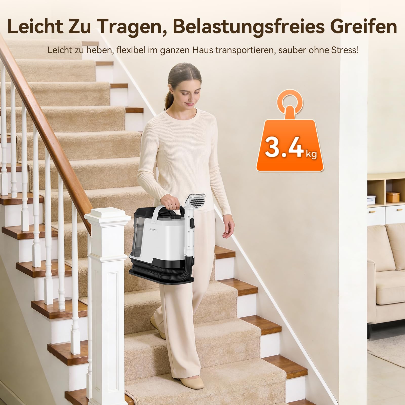 Uwant Y100 Steam Polsterreiniger Gerät, 3-in-1 Nasssauger für Sofa, Teppich und Auto mit 18KPA, 100°C Heißdampf, 65°C Heißwasser, Kaltwasser. Selbstreinigung, Multi-Bürstenkopf & 500ml Teppichreiniger