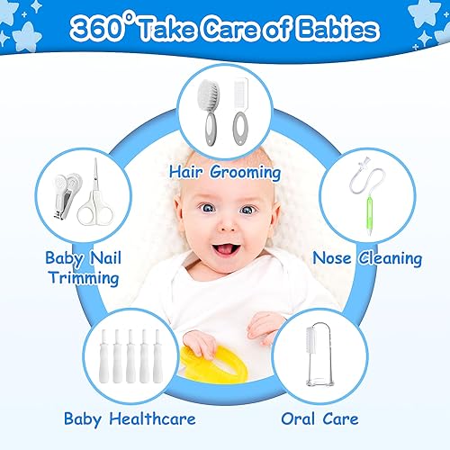 Miniatura 3 de Kit de cuidado de la salud y aseo del bebé, kit portátil 21 en 1 para bebés esenciales con cepillo de alivio de gas, peine aspirador nasal para