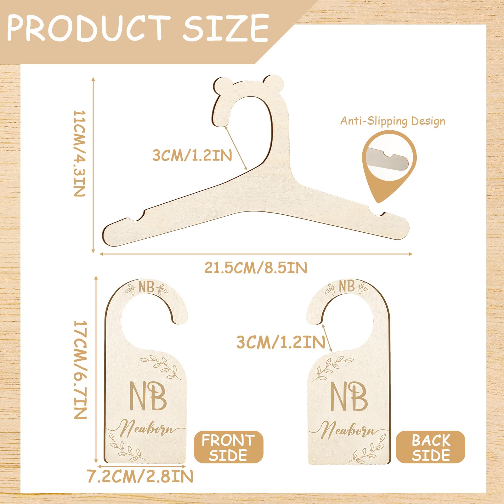 20 perchas de madera para ropa de bebé con 7 divisores de armario de bebé, lindas perchas de ropa para niños, abrigos, pantalones y chaquetas