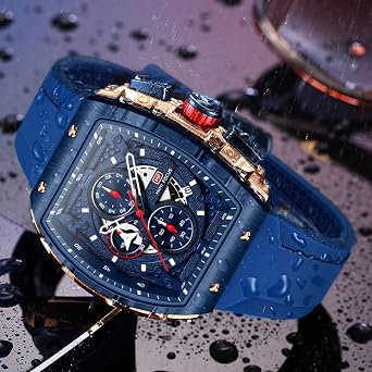 MF MINI FOCUS Watches Men Watches Fashion Hollow Big Dial Luminous Waterproof Sport Analog Quartz Business Chronograph Mens Watch Blue Silicone Strap Dress Watch