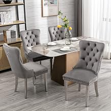 Luxury Velvet Kitchen Dining Chairs with Chrome Steel Legs Set of 4 Upholstered Knocker Wing Back Accent Chairs for Dining Room, Hand Made 4, GreySteel