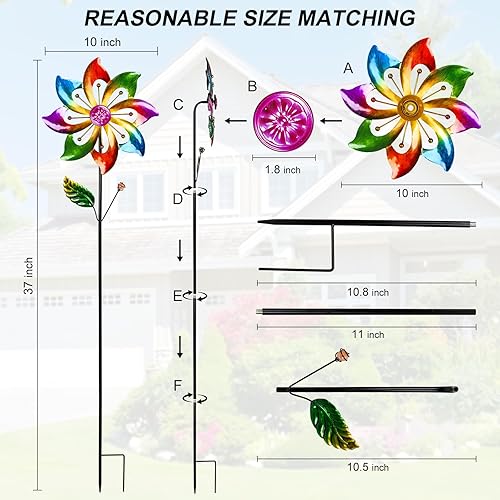 Miniatura 4 de 2 paquetes de molinos de viento para exteriores, molino de viento para patio, molinetes, molinillos de viento para patio, jardín, molinillos de
