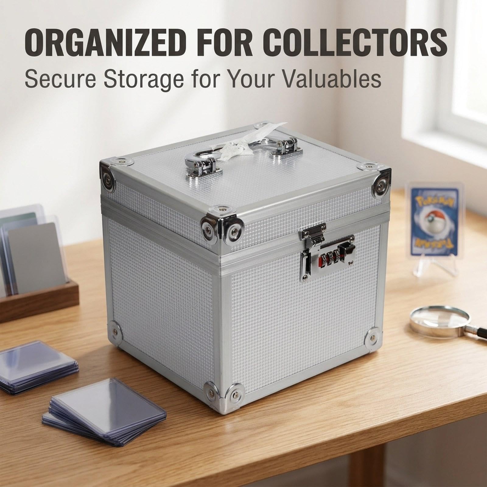 Gralara Custodia per Carte Collezionabili, Scatola Porta Carte Collezionabili, Protezione Portatile, Organizer per Carte da Gioco, Porta Carte da Baseball, Argento