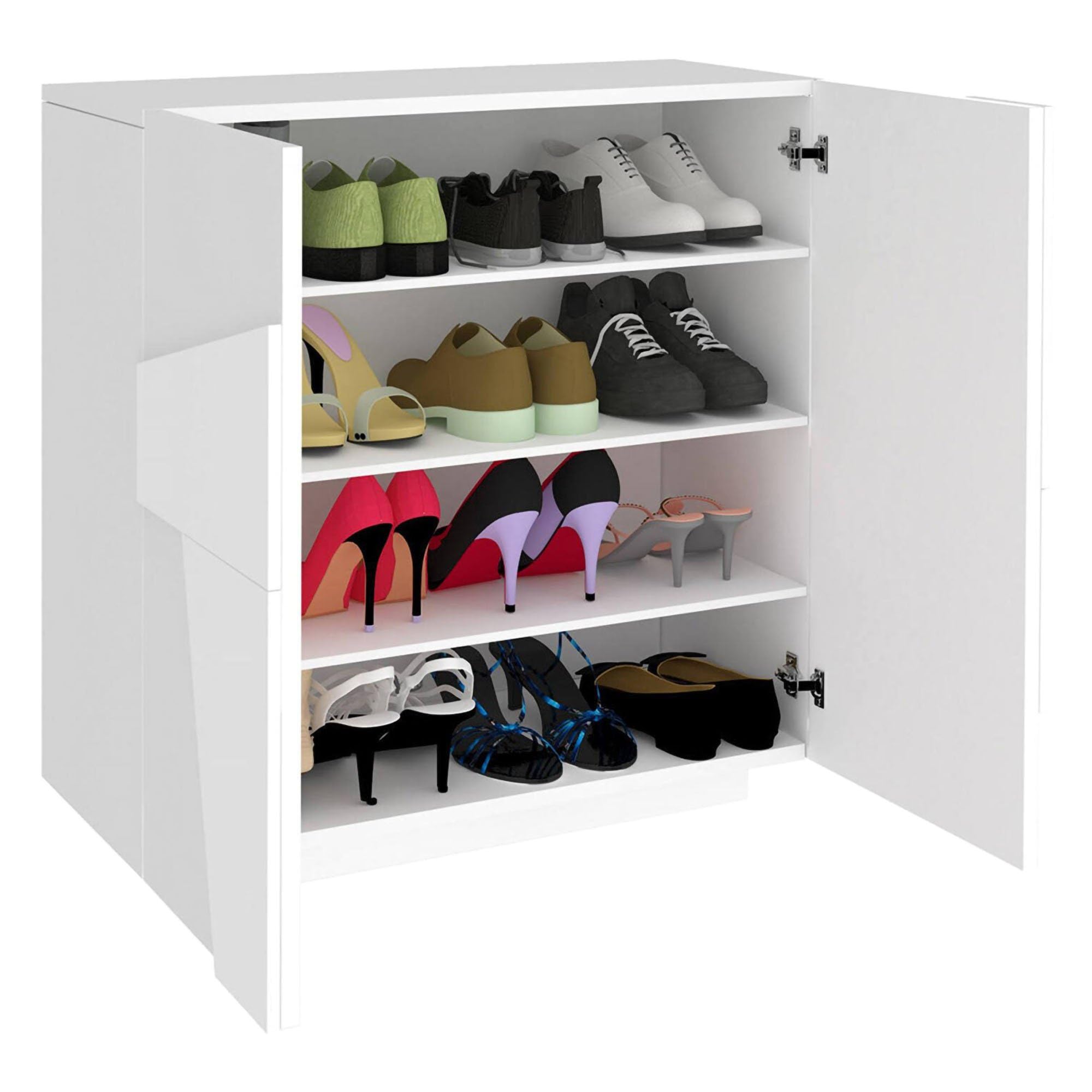 Dmora - Scarpiera Joel, Mobile multiuso a 2 ante, Portascarpe da ingresso, 100% Made in Italy, cm 81x38h86, Bianco lucido con dettaglio