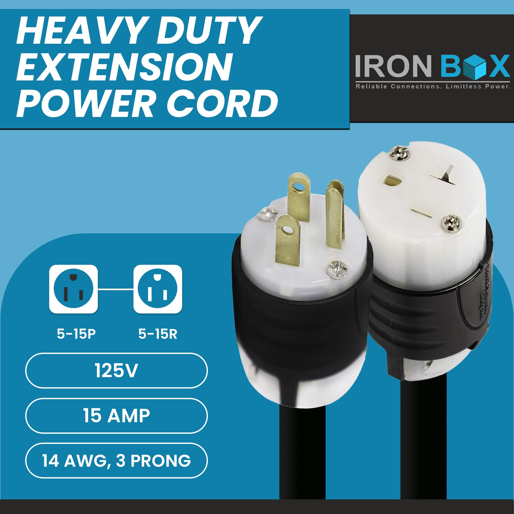 Cavo Prolunga Esterno 25 Piedi NEMA 5-15P A 5-15R | 14 AWG 15A/250V SJTW
