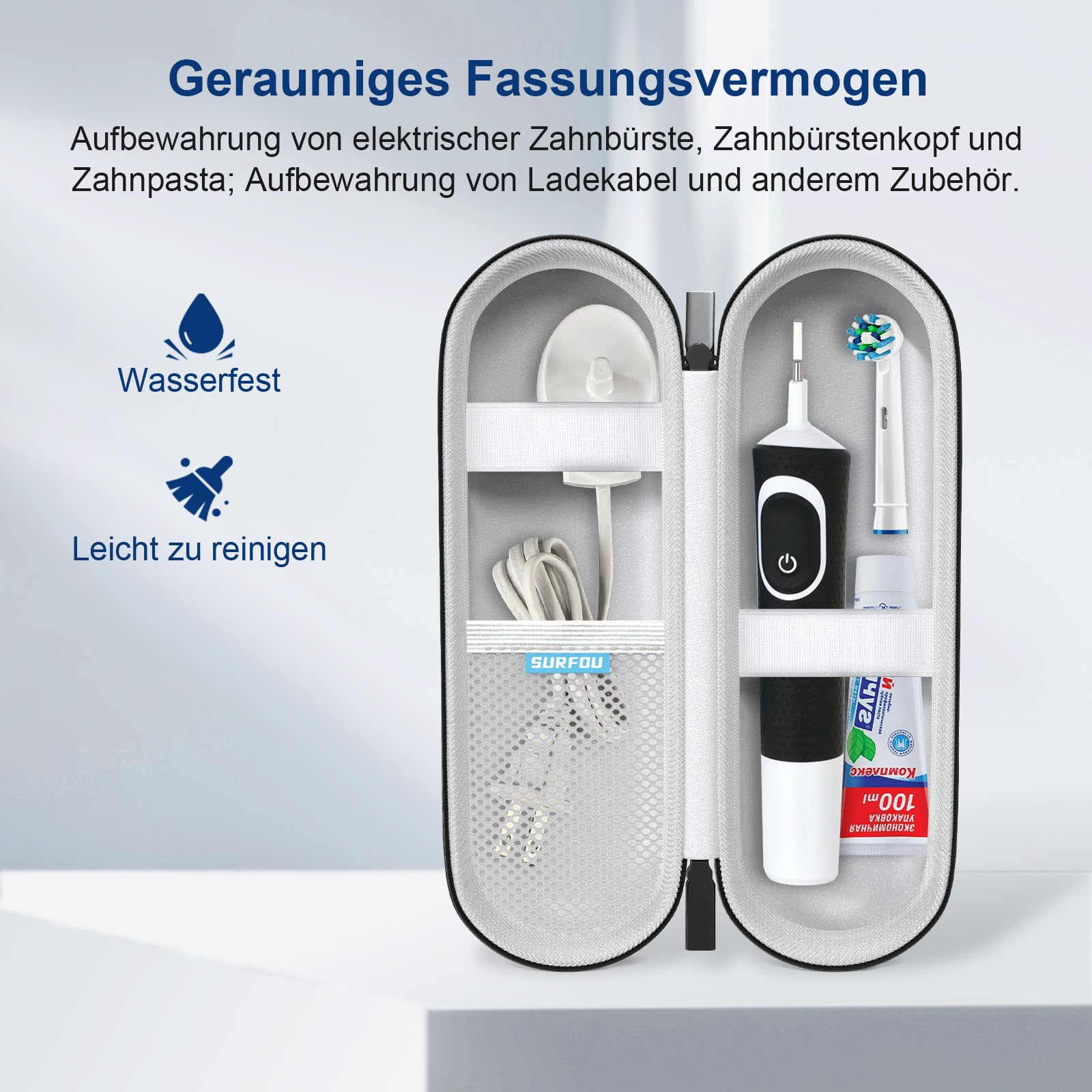 SURFOU Elektryczne etui na szczoteczki do zębów Oral B/Oral-B Pro/Phlips Sonicare, przenośna twarda obudowa, torba podróżna, Travel Essentials, etui podróżne z akcesoriami, czarne, czarny, Classic