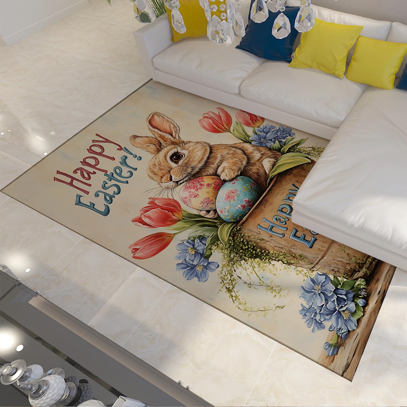 Carpette vintage 120x150 et descente de lit lapin pâques chic
