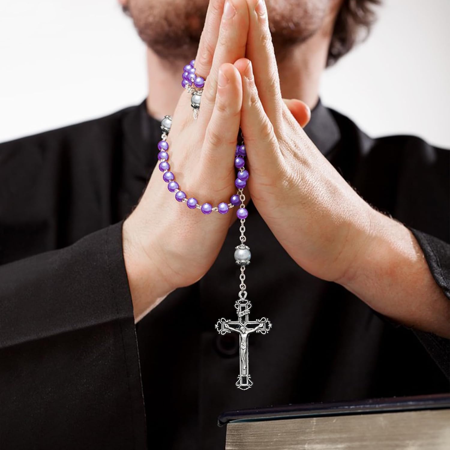 KOMI 6mm Glass Pearl Rosary Beads for Women Virgin Mary Rosaries with Rosary Pouch Catholic Gifts Rosarios Catolicos