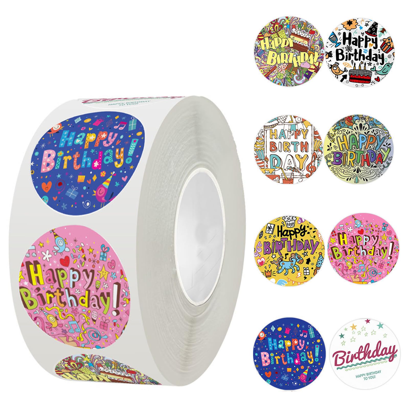 Happy Birthday Roll Stickers Round Seal Labels 500 PCS 1" Self-Adhesive Decorative Gift Tags for Envelope Card Present Box Cupcake Party Favors