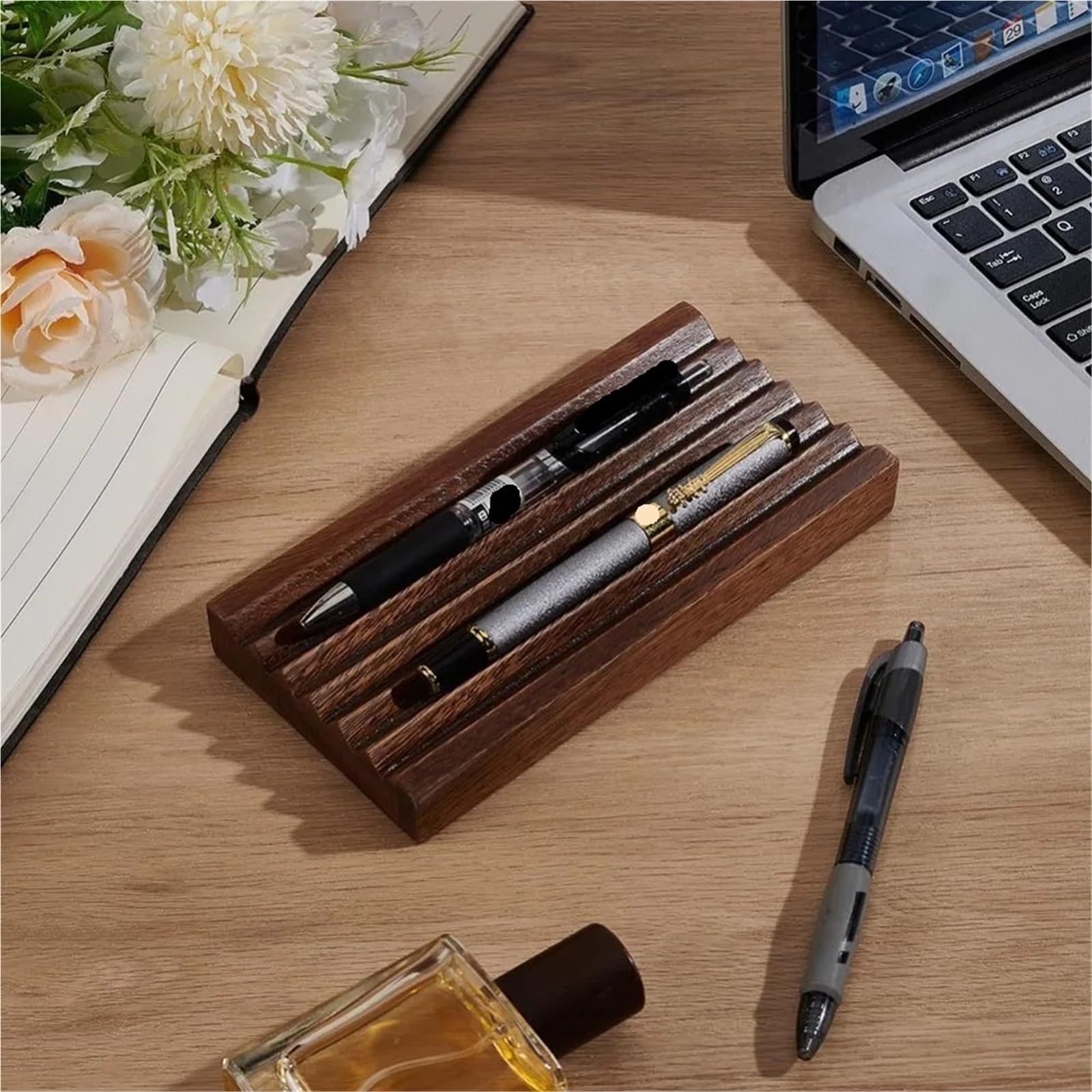 Expositor de Plumas Estilográficas Portalápices rectangular horizontal de nogal, organizador de escritorio de madera con 6 ranuras, elegante pluma estilográfica.