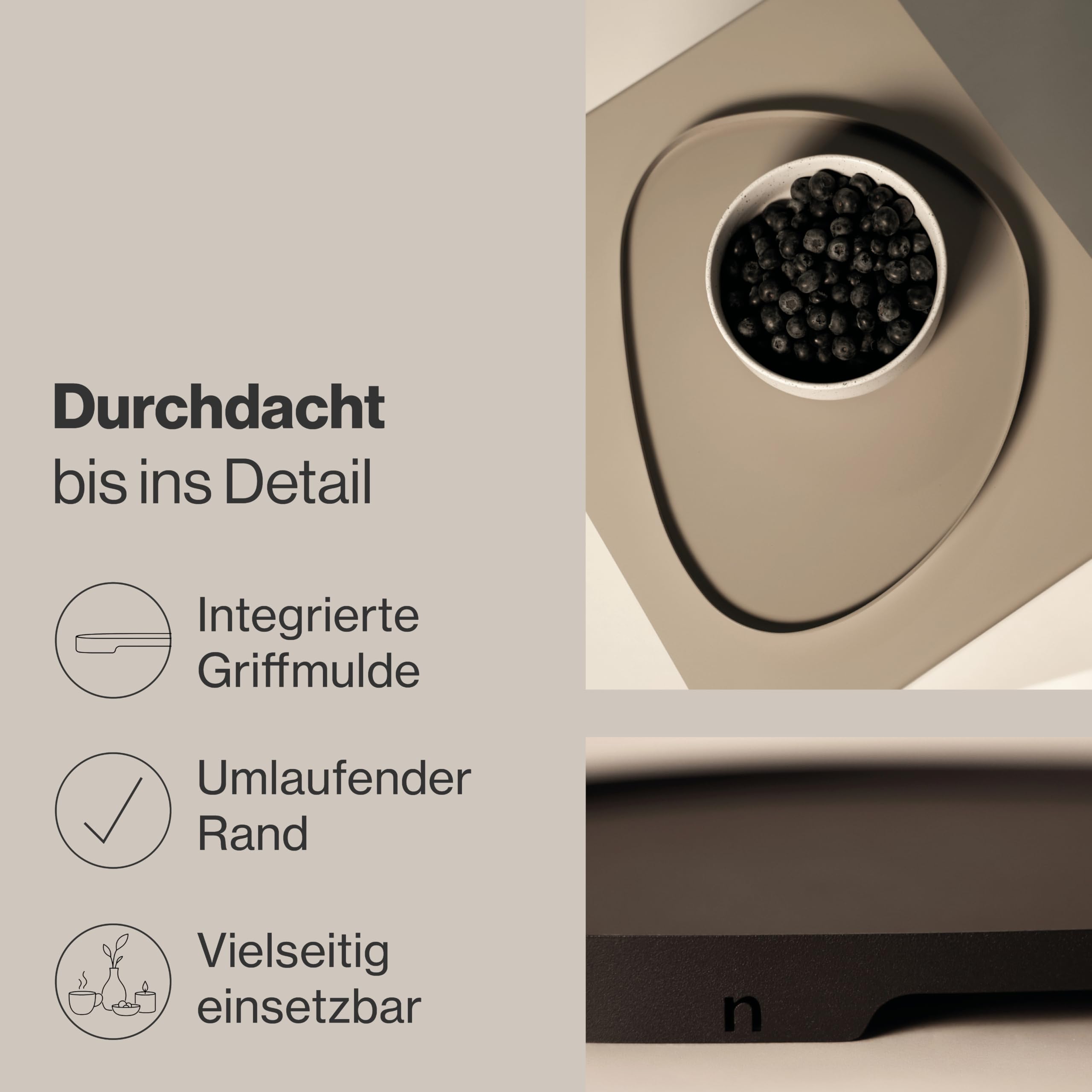 nordesign Dekotablett Metall Greige, Serviertablett organisch