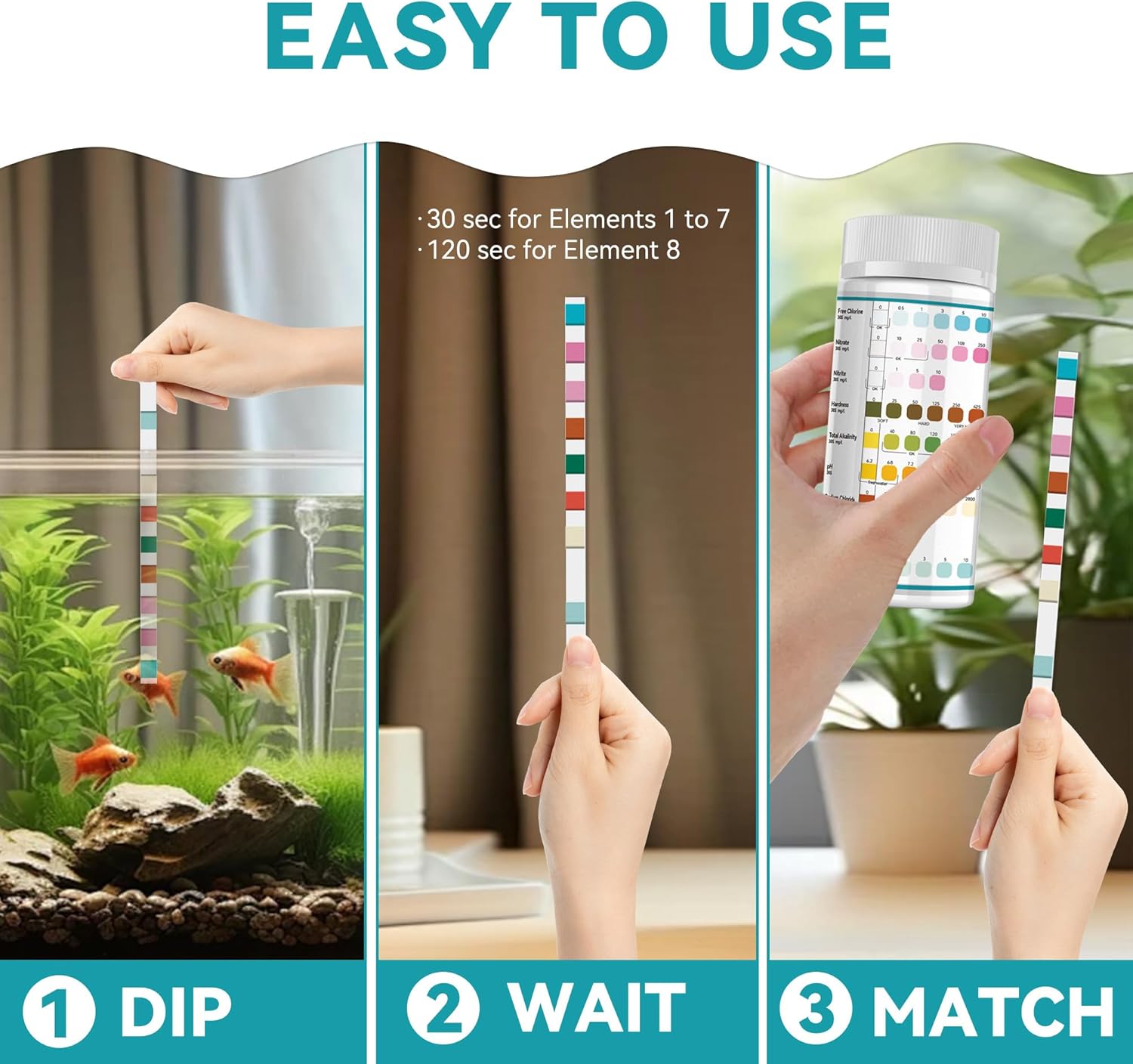 Aquarium Test Strips 8 Way, 150ct Aquarium Ammonia Test Strips for Saltwater Freshwater Aquariums,Pond Fish Tanks, Aquarium Test Kit-Test pH, Alkalinity,Nitrate,Ammonia and More