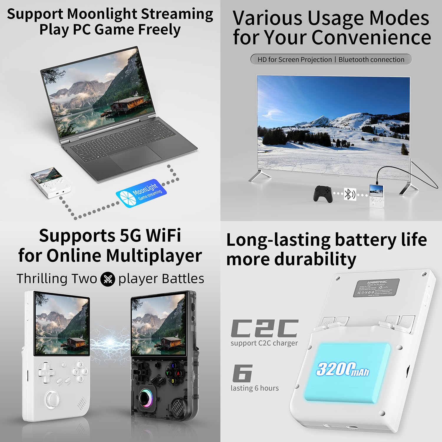 Anbernic RG40XX H - Console de Jeu Rétro Ecran IPS 4″ Linux, WiFi, Bluetooth