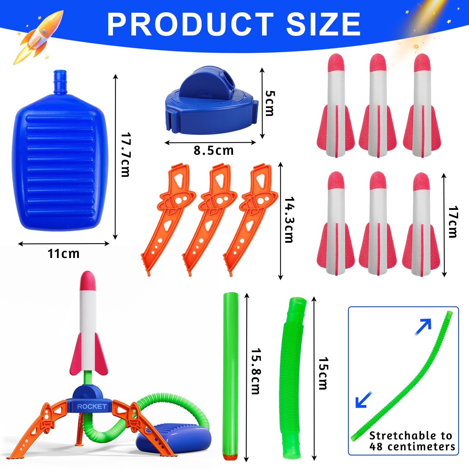 JIASHA Razzo Spaziale Giocattolo, Spara Razzi Bambini con 6 Razzi di Schiuma, Lanciarazzi Giocattolo,Giochi da Giardino per Bambini per Bambini di 3-12 Anni Regalo per ragazzi