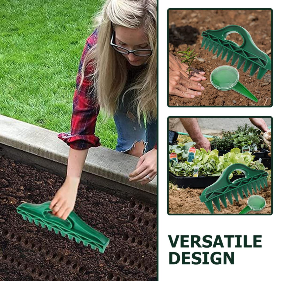 VICASKY 2 Juegos Sembradora Manual de Jardín, Plástico Verde, Ahorro