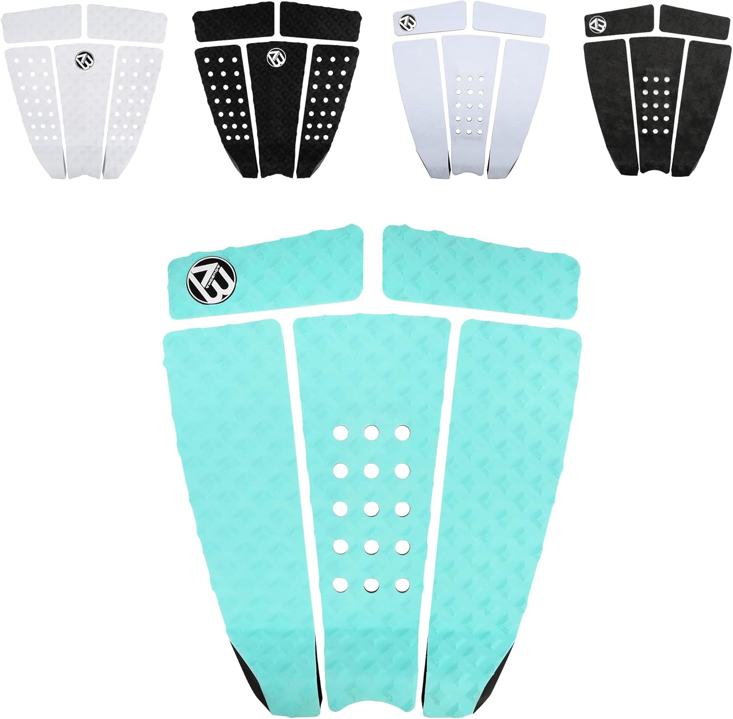 5 Piece EVA Surfboard Deck Traction Pads for Stomp Skimboards, Surf Boards, Funboard, Fish Board/Aqua Blue Gray Black