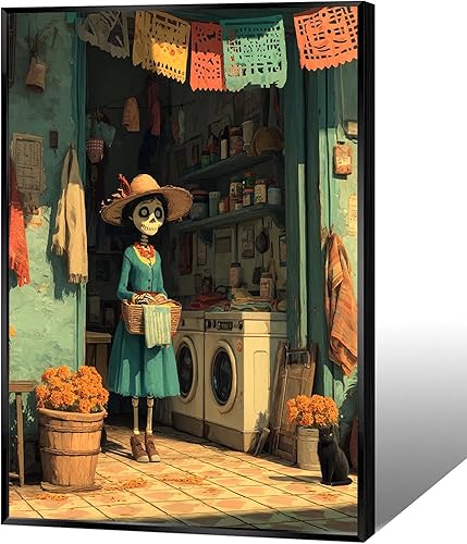 Vista 9 de Vintage Skeleton Vaquero Playing A Guitarra Canvas Posters Mexicano Skull Music Wall Art Whimsical Day Of The Dead Prints Painting For Living Room