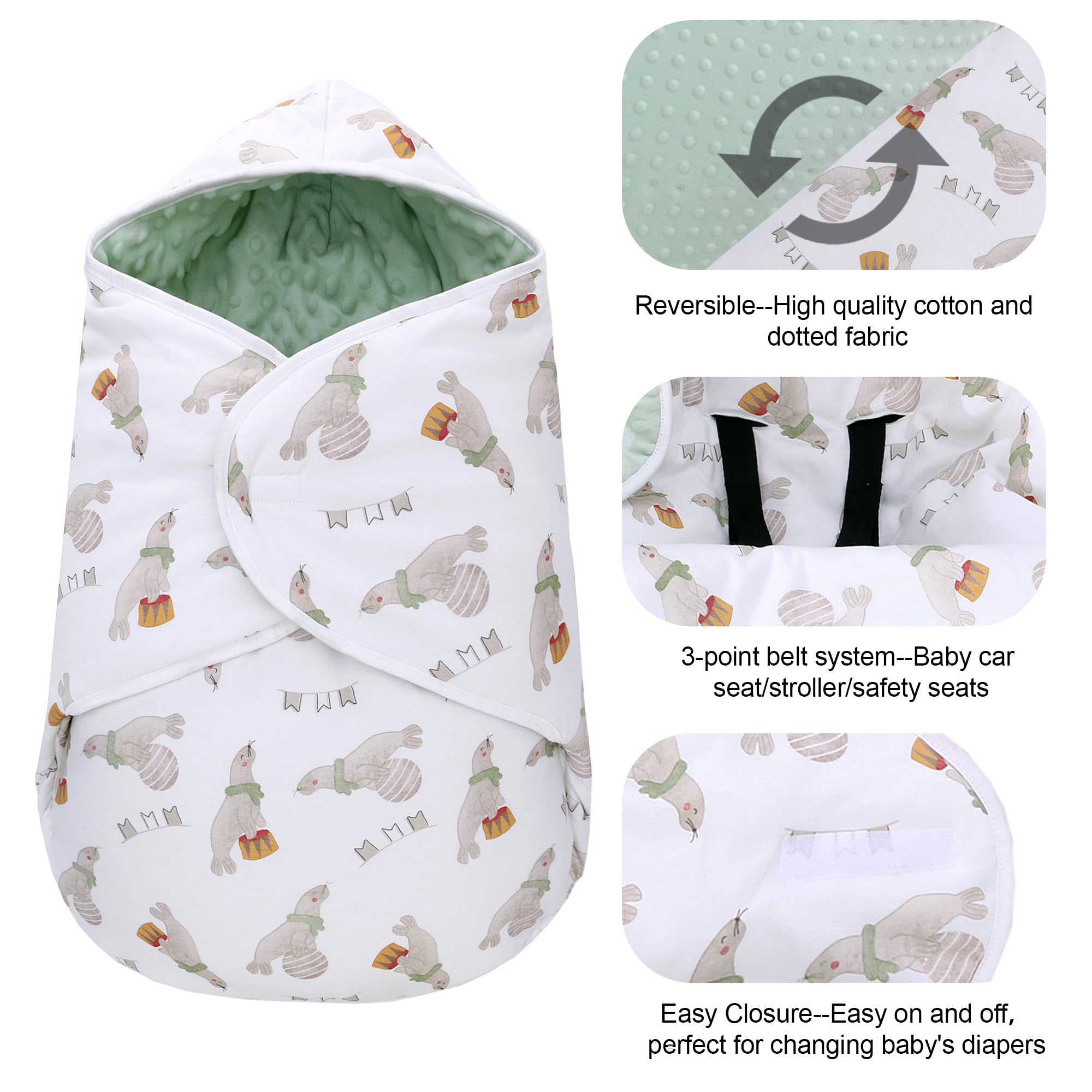 Miracle Baby Couverture D'emmaillotage Hiver Bébé, Chancelière Universelle, Couverture Enveloppante Bébé pour Poussette, Siège Auto, 3-12 Mois, Lion De Mer