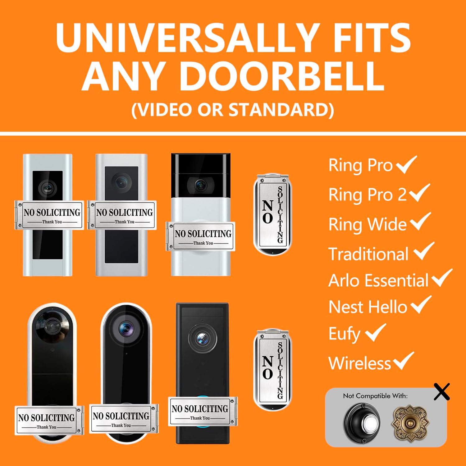 Baby Sleeping Don‘t Knock or Ring Doorbell，Rotatable No Soliciting Doorbell Cover. Metal sign for front door/house/Home. Great gift for moms with sleeping babies，Easy to install.，Very effective.