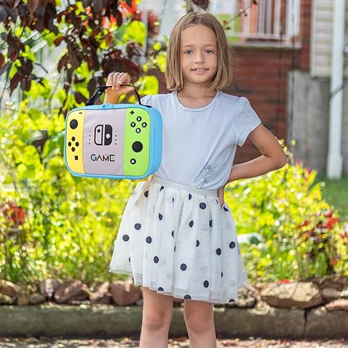 Miniatura 5 de ONTESY Bolsa de almuerzo para niños, bolsa aislada con interruptor de jugador, espuma gruesa, inastillable, fácil de limpiar, mini hielera de cuero