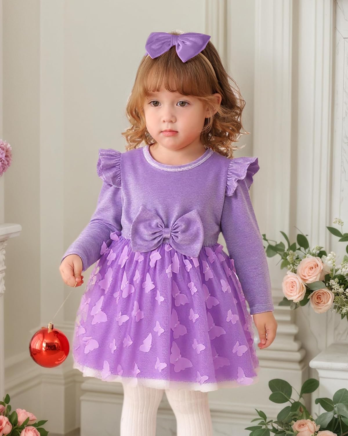 Kucnuzki Baby Girl Clothes Fall Holiday Party Velvet Tulle Dress Winter Cute Long Sleeve Toddler Girls Birthday Dresses - Image 3