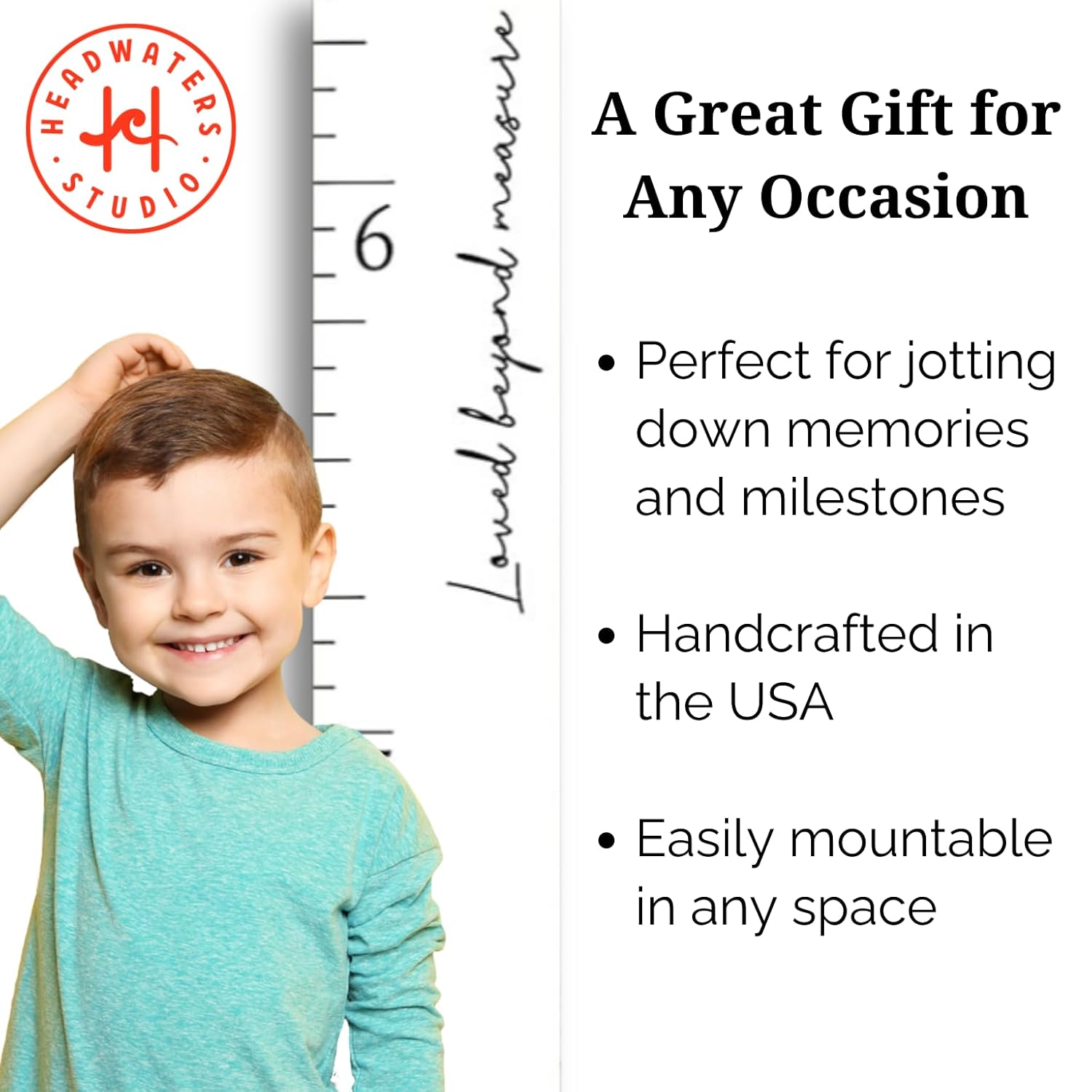 HEADWATERS STUDIO Boho Growth Chart for Wall - Wooden Growth Chart for Kids, Height Chart for Wall, Kids Height Wall Chart, Kids Sizing Chart, Wall Height Chart for Kids - Love Beyond Measure, White