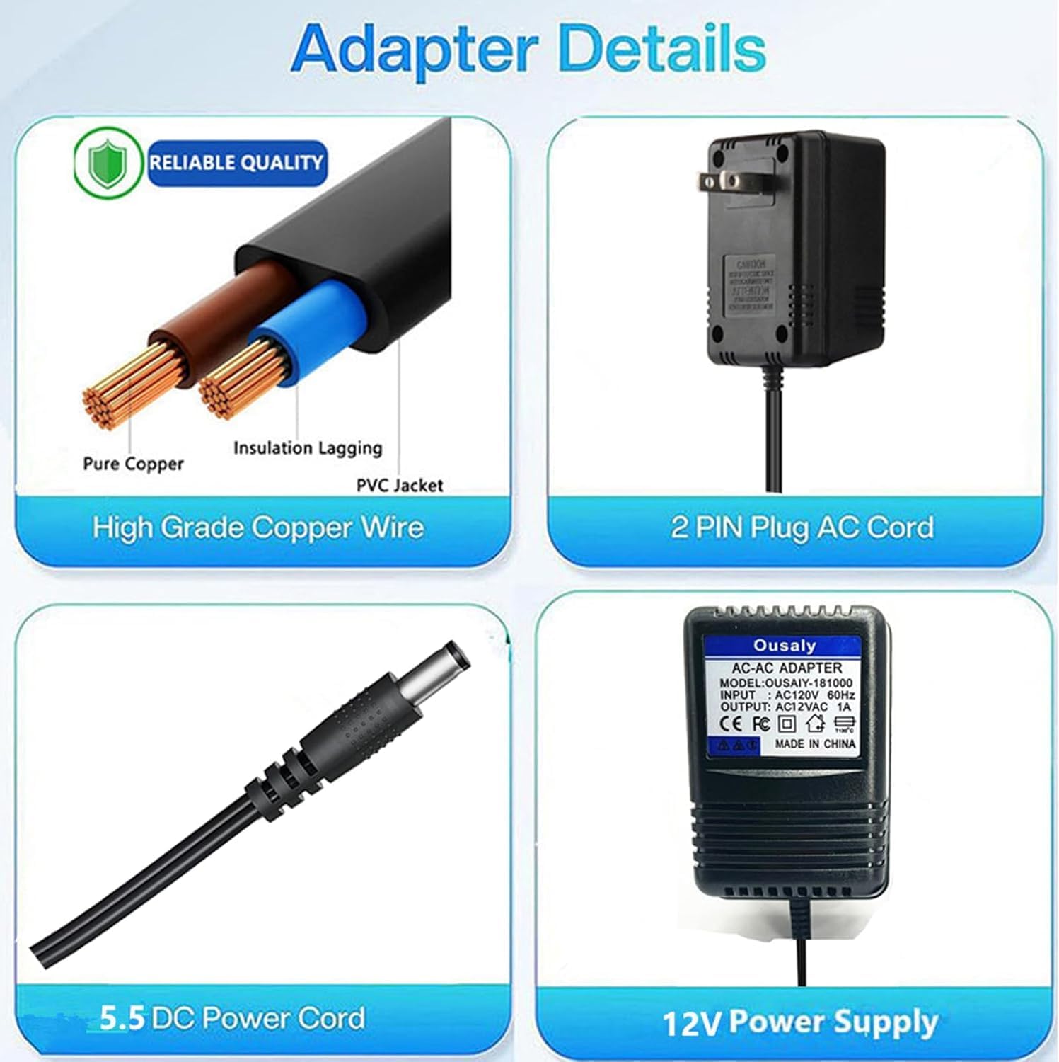12V AC Powe Adapter Transformer for Model: K12-700 Input: 120VAC Output 12VAC 700mA -1000mA Plug in Class 2 Transformer Power Supply Cord Cable Charger PSU ﻿((w/OD:5.5)