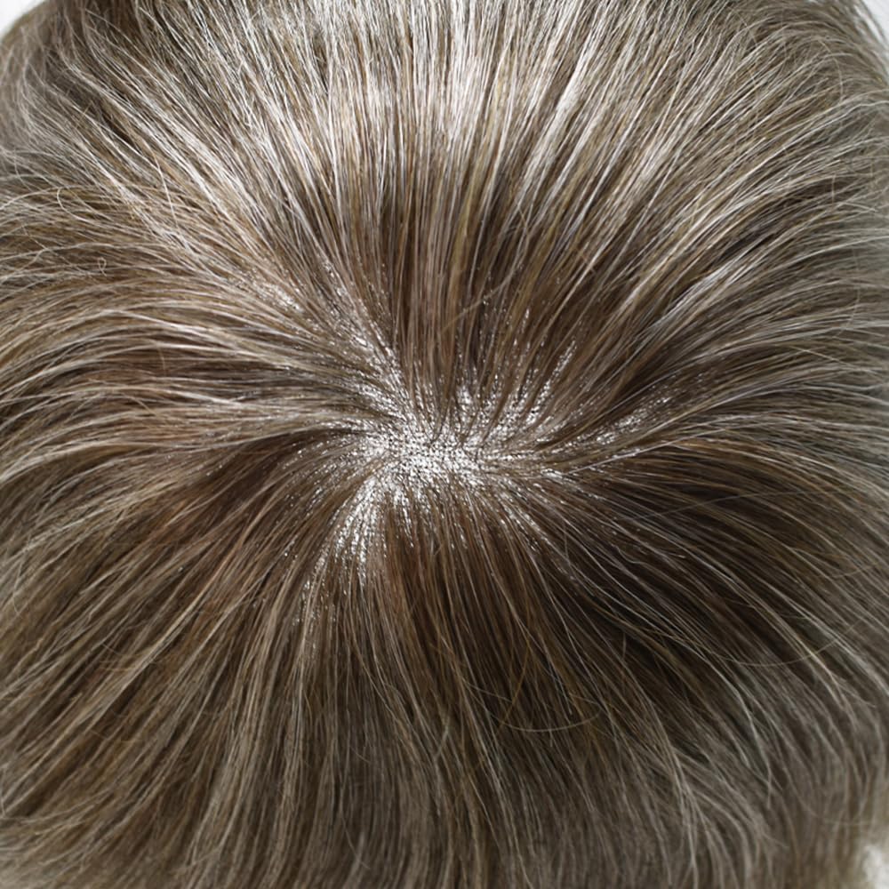 French Lace Front Toupee For Men Hair System Human Hair Swiss Lace Mens Toupee Hair Replacement System Hairpiece For Men 8x10-80% light density#450 4# MEDIUM BROWN+50% GREY