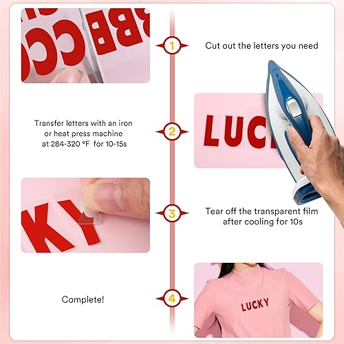 Miniatura 6 de 5 hojas, 830 letras y números para planchar para ropa, letras de vinilo para planchar de 1 pulgada con letras de transferencia de calor de la A a la