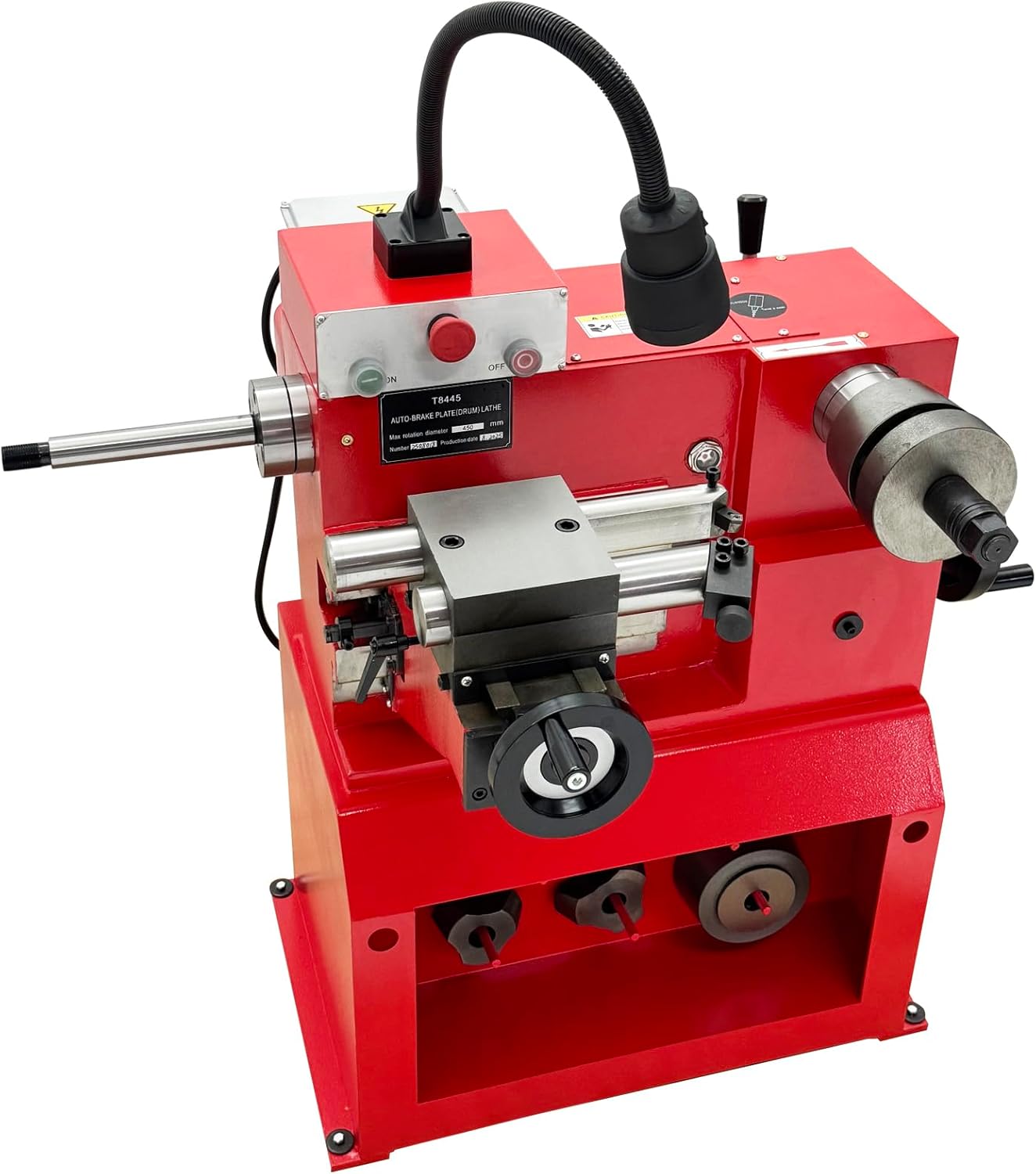 Brake Drum Disc Lathe Vehicle Brake Hub Repair Machine, φ 180-450mm for Brake Disc Drum Machining 3 Speeds, Auto Feed with Dual Spindles & LED Light for Cars & Mid-Size Trucks 110V 1100W