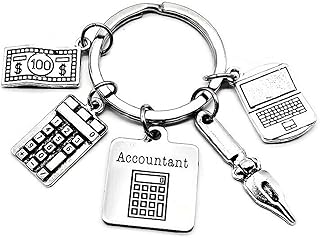 Kit Kiss Accountant Keychain CPA Certified Public Gift Auditor Accounting Auditing Bookkeeping Calculator Computer Charm Graduation Silver Diameter of Key Ring : 1.2 inches (3 cm)