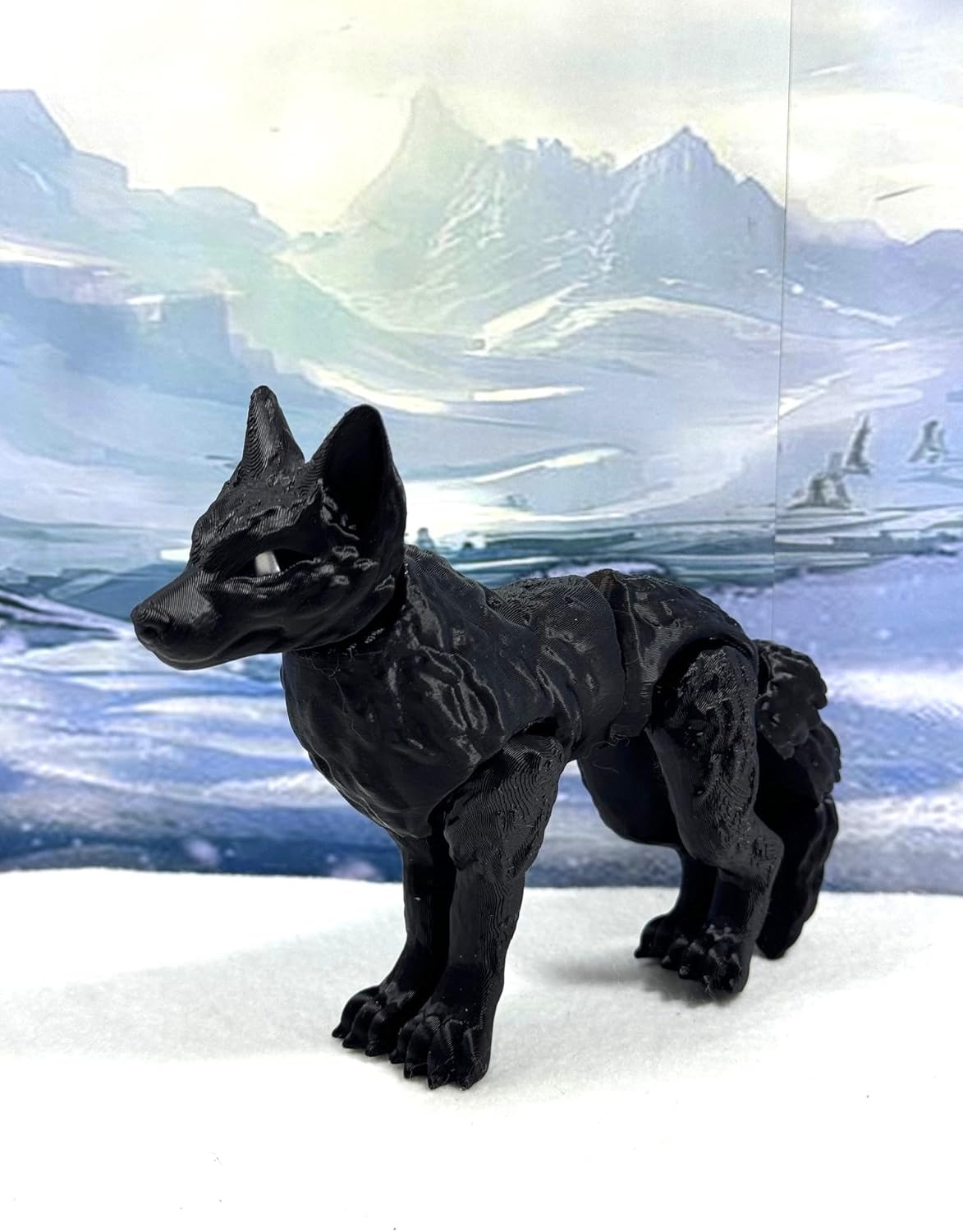 Articulated Wolf 3-D Printed, Large Wolf Toy, Black Articulated Fidget Toy 3D Printed Gift for Him Executive Office Desk Toy, Home Decor (Large)