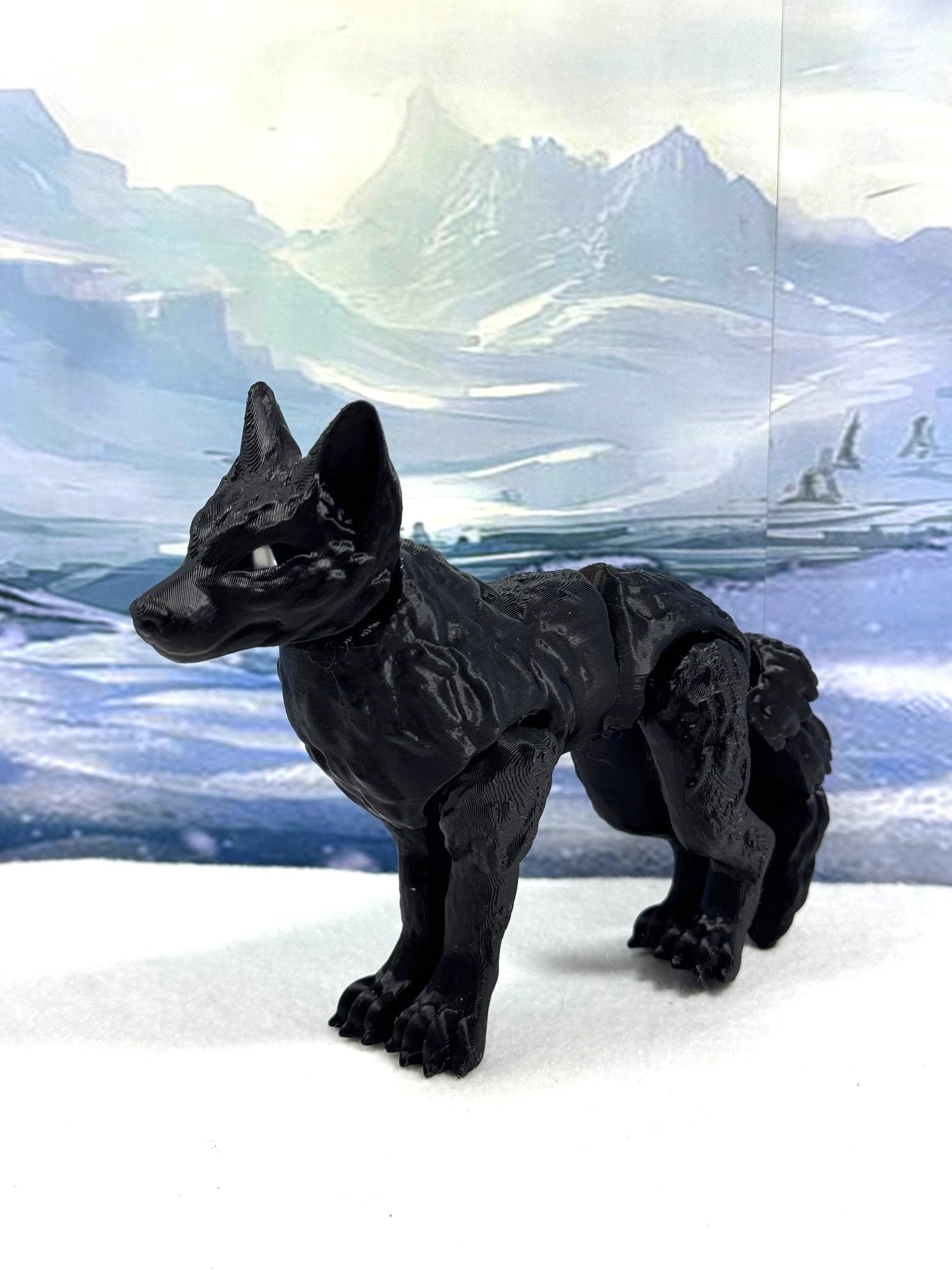 Articulated Wolf 3-D Printed, Large Wolf Toy, Black Articulated Fidget Toy 3D Printed Gift for Him Executive Office Desk Toy, Home Decor (Large)
