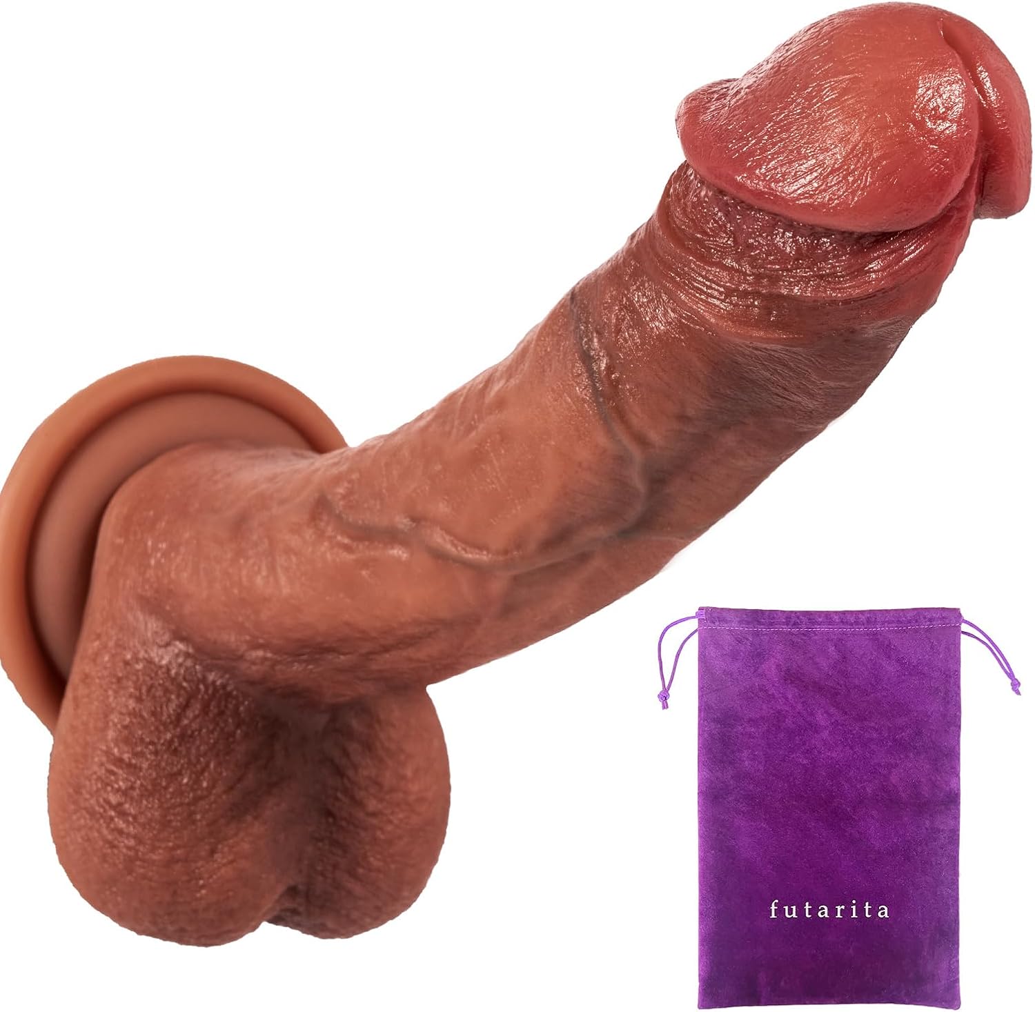 PHD Pretty Huge Dildo - 8" Perfect Fit Daddy Dick w/Real Skin Feel, Dual-Density Platinum-Cured Silicone, Body-Safe, Solid Suction Base, Harness-Compatible, for Vaginal, Anal & Pegging, w/Bag