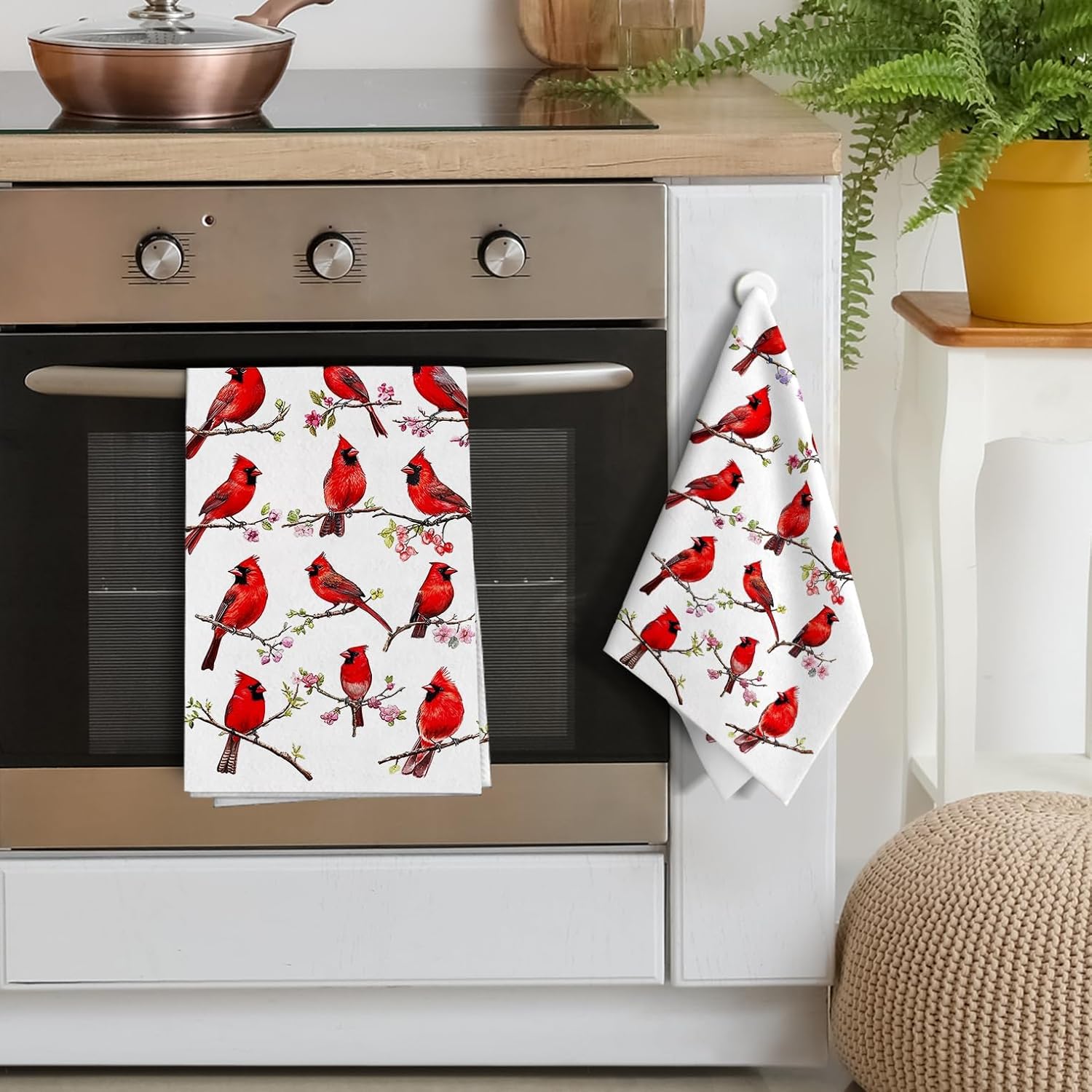 Red Cardinal Kitchen Towels Set of 2 Christmas Dish Towels Absorbent Tea Hand Towel for Baking Cooking, Cardinal Lovers Gifts for Women, Winter Kitchen Christmas Decor - Image 4