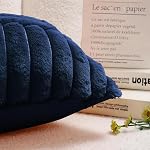 All Smiles Throw Pillow Covers Cushion Covers 18x18 Set of 2 Faux Fur Plush Soft Fluffy Velvet Cozy Fuzzy Striped Pillowcase Home Decor for Sofa Living Room Bedroom,Navy