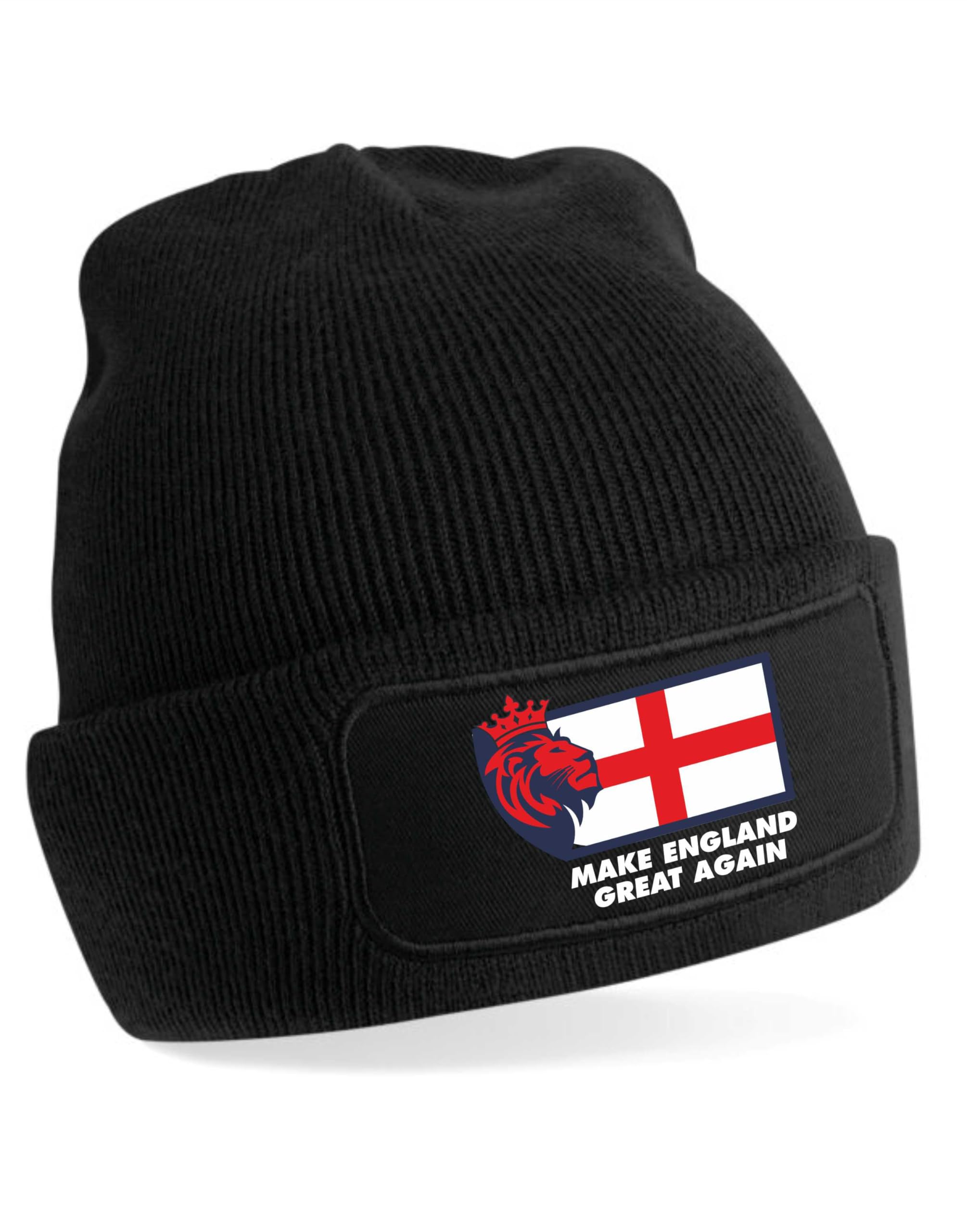 Print4u Women's Black Beanie Hat Make England Great St George Cross Lion Head Patriot English