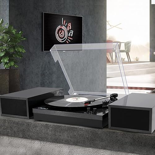 Miniatura 3 de Reproductor de discos de vinilo, tocadiscos para vinilos con altavoces externos, Perla Negra