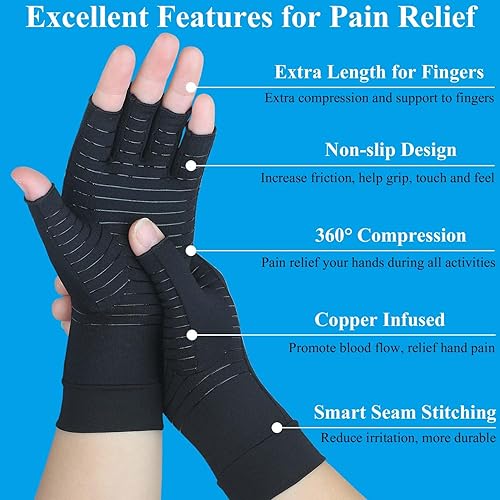 Miniatura 2 de 2 pares de guantes de artritis de cobre para aliviar el dolor guantes de compresión sin dedos para túnel carpiano osteoartritis dolor en las