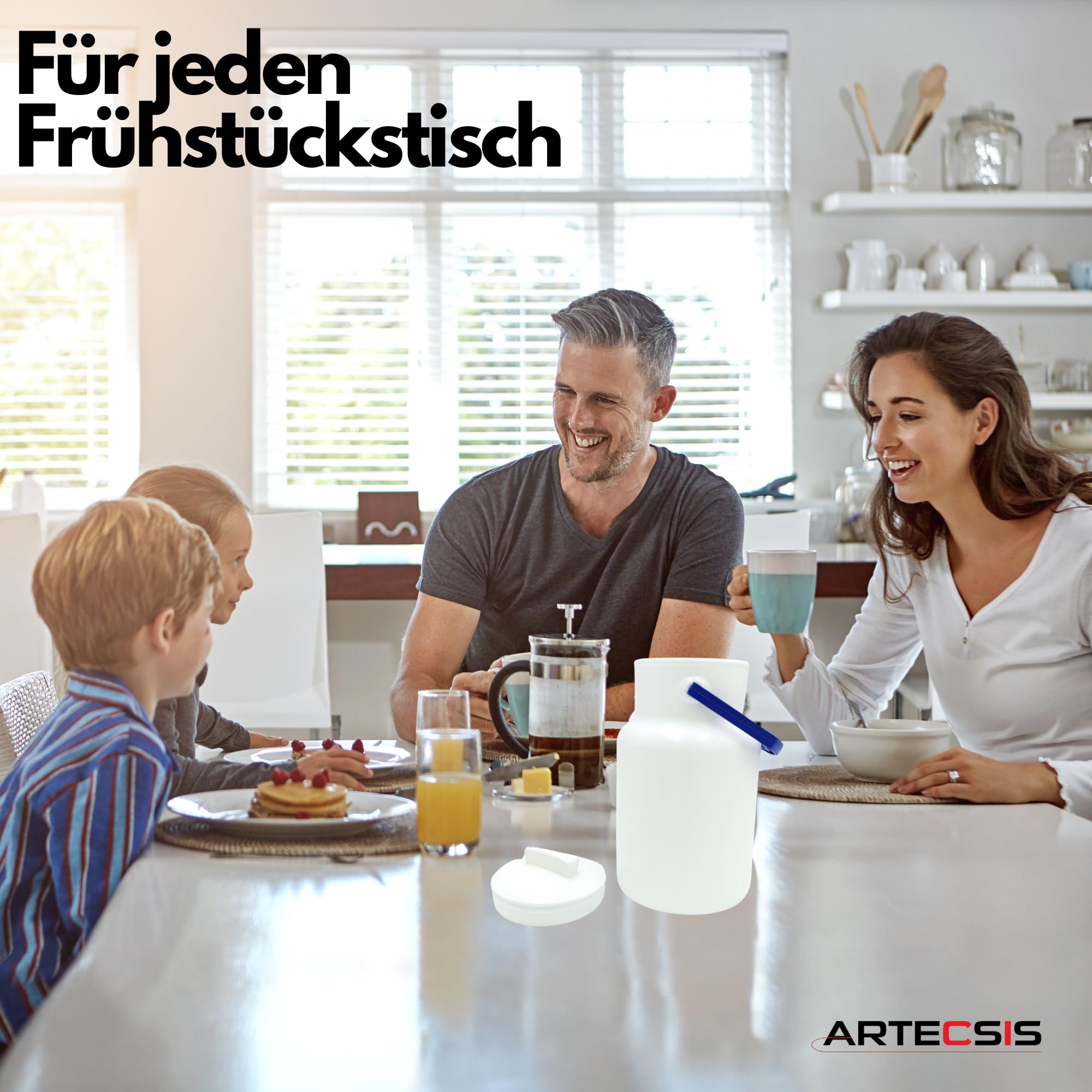 ARTECSIS 2er Set Milchkanne mit Deckel 2L Milchkrug Transportkanne Kunststoff mit Tragegriff