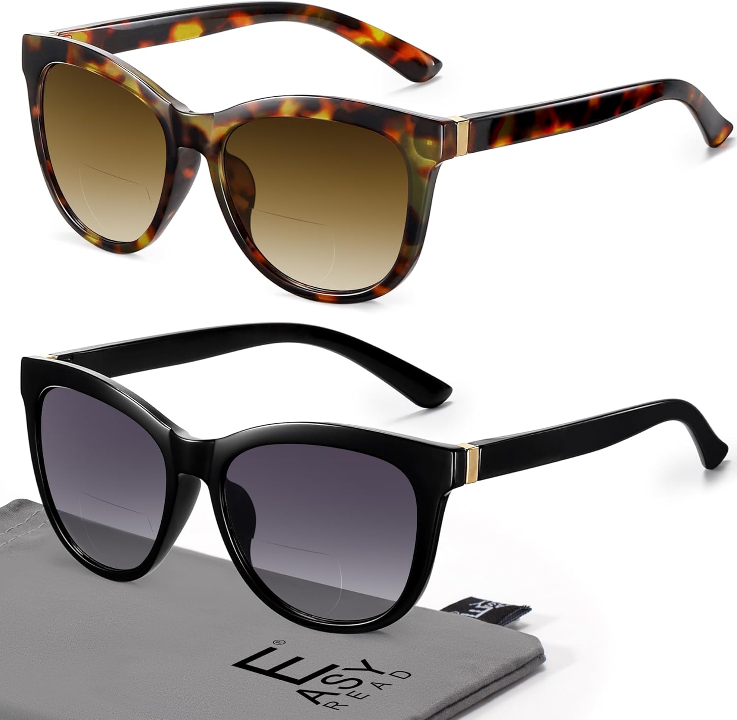 EASY READ 2 Pack Cateye Bifocal Reading Sunglasses for Women,Fashion Outdoor Sun Readers UV Protection